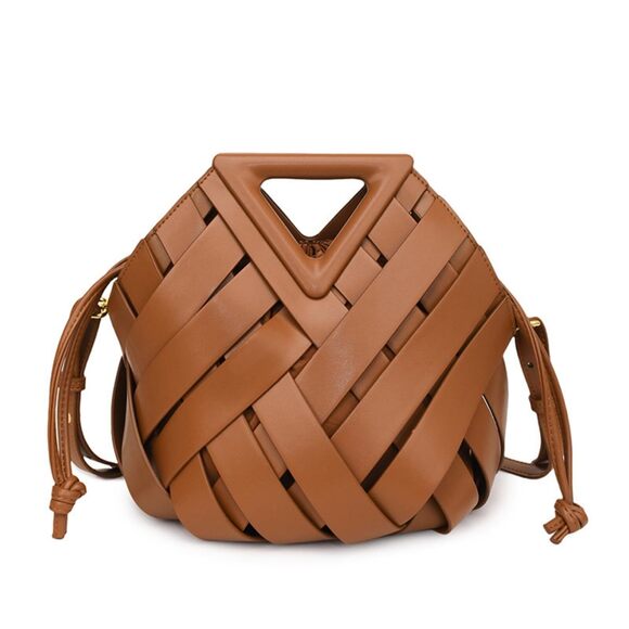Handbags - 5830 Vegan Leather Clutch Purses  Woven Bucket Crossbody Shoulder Bag